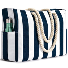 Becokan Beach Bags for Women Pool Bag Waterproof Sandproof Beach Bag Large Beach Swim Bag with Zipper Stripe Beach Bag Tote