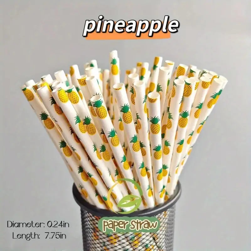Eco-Friendly Fruit Pattern Paper Straws (25/100 Packs)