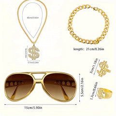 Hip Hop Gold Chain Set with Sunglasses