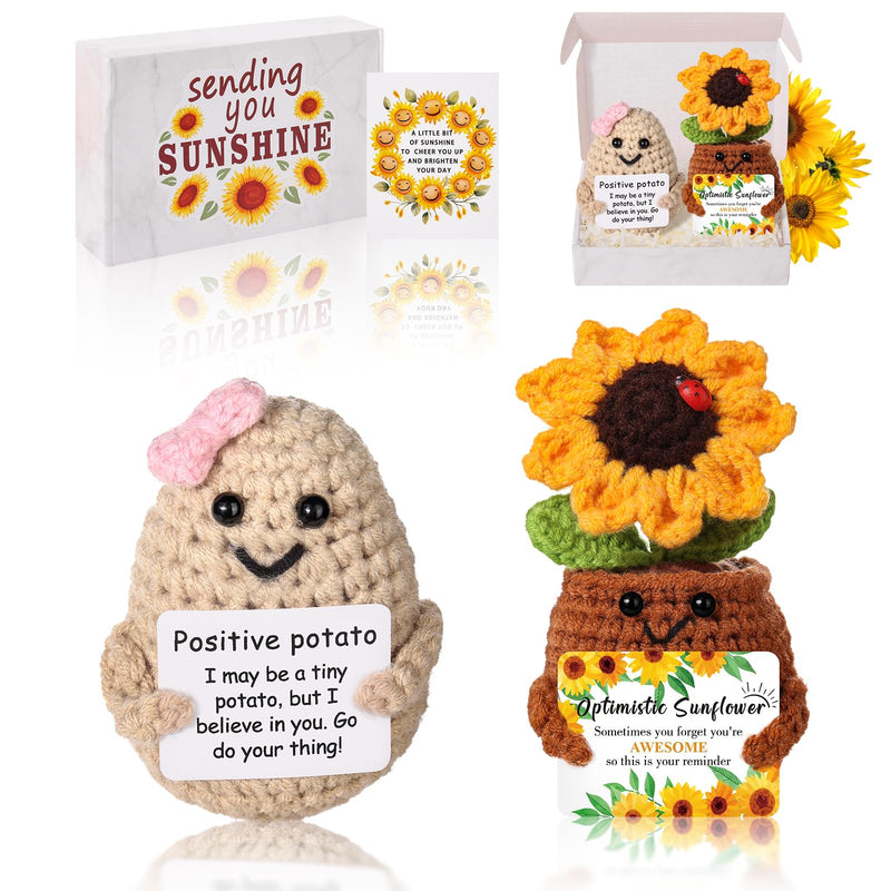 Funny Positive Potato Crochet DollsCrochet sunflower Dolls with positive Cards Cute Small Gifts for BoysFemaleEmotional Support Plush Dolls Home Decor - positive Little Potatoes Crochet Kit