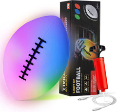 SKYLAR LED Light Up Football Glow in The Dark Football Durable Outdoor Adult & Kids Football 4 Light Up Modes Includes Air Pump USB-C Cable Perfect for Evening Play Beach & Gift Ideas