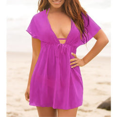 Sheer Deep V Neck Bikini Cover-Up