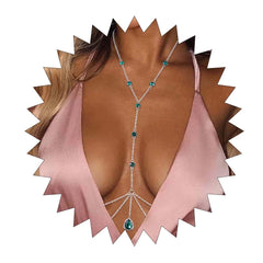 Obmyec Sparkle Rhinestone Body Jewelry Crystal Body Necklace Sexy Bikini Bra Body Chain Nightclub Rave Beach Waist Chain Accessories for Women (Sliver-2)