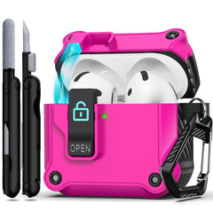 RFUNGUANGO for AirPods 4th Case Cover with Secure Lock ClipAutomatic Pop-up Case Full-Body Shockproof Hard Protective Cover for AirPods 4th Case-ROSEO