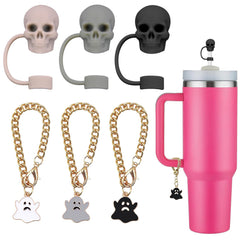 Halloween Skull Straw Cover & Chain Set for Cups
