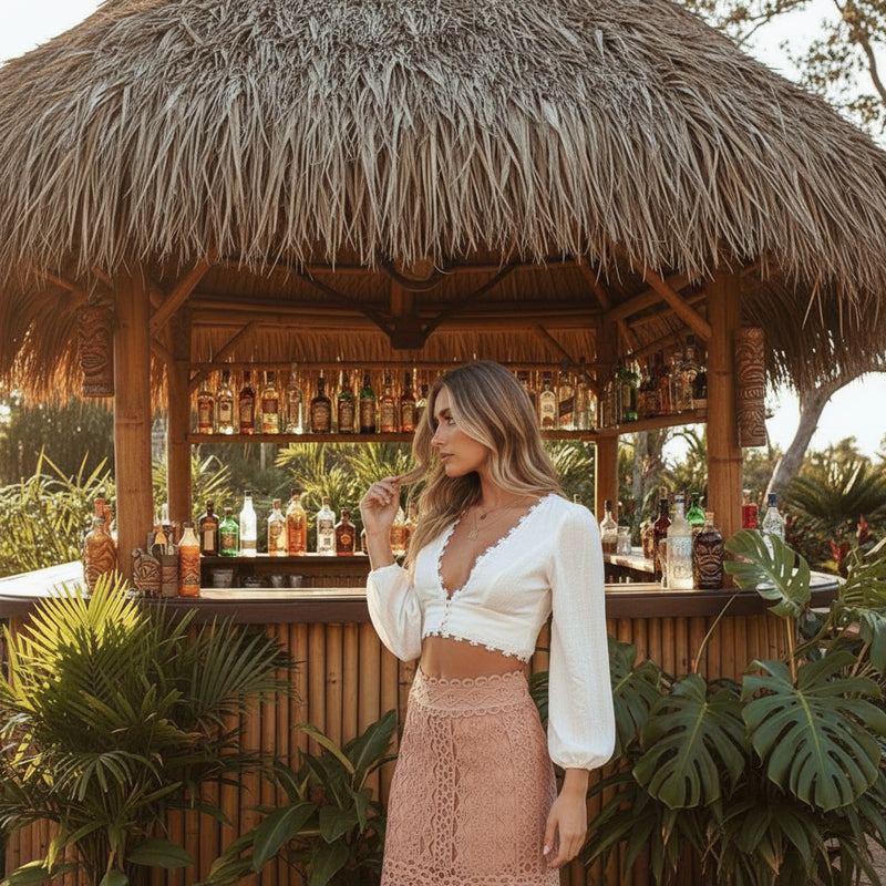 Deep V Coastal Lace Trim Top