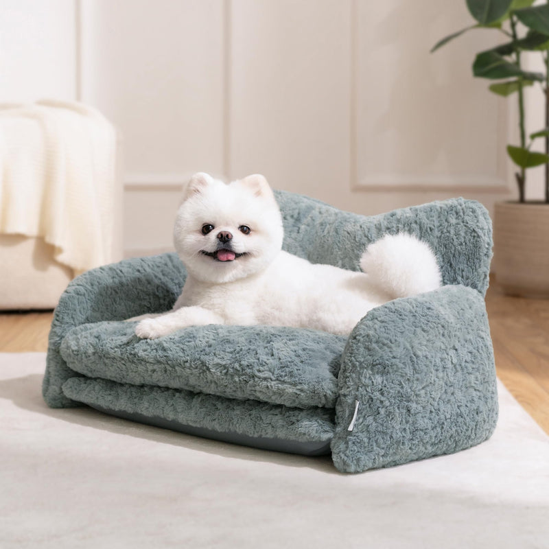BurgeonNest Small Dog Sofa Soft Plush Cat Couch Bed for Cats & Small Dogs Up to 15 lbs Double Layer Pet Couch with Removable Washable Cover Grey