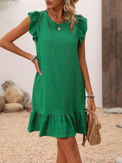 Women's Ruffle Trim Boho Smock Dress