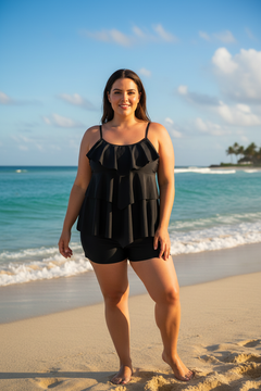 Black Ruffle Bikini Set - Plus Size Beach