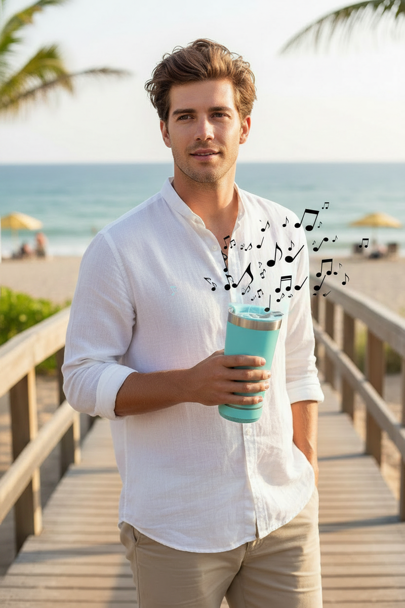 Bluetooth Audio Travel Mug - Blue with Black Notes