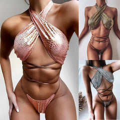 Women's Snakeskin Print Bikini with Ties