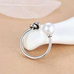 Silver Open Ring with Pearl