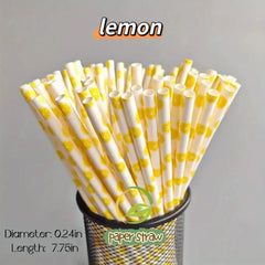 Eco-Friendly Fruit Pattern Paper Straws (25/100 Packs)