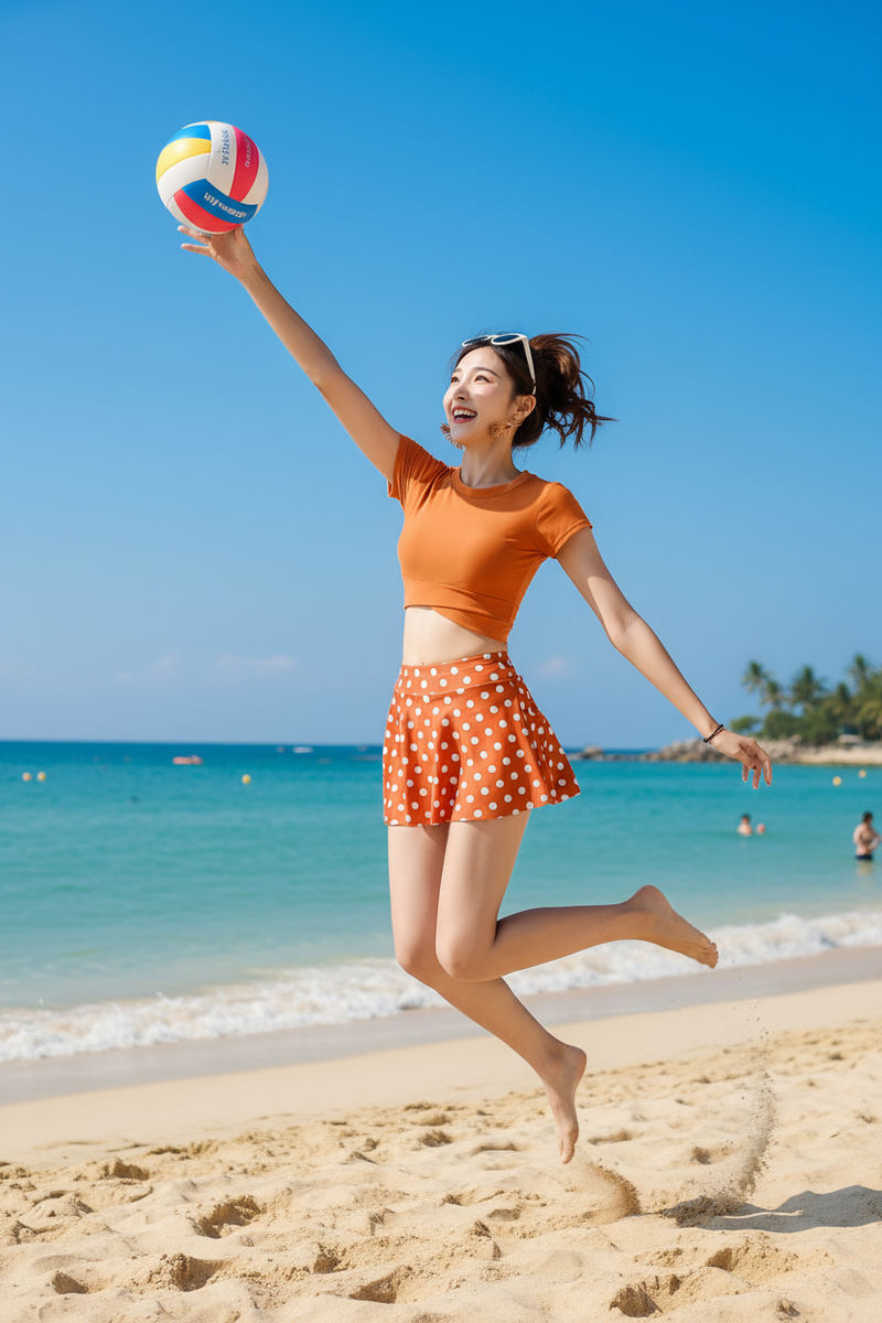 Caramel Polka Dot Skirt Bikini - Beach Volleyball