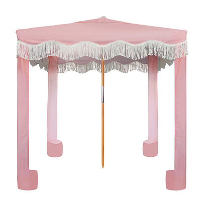 AMMSUN Beach Cabana with Fringe 6×6 Boho Beach Canopy with Tassels Easy Set up & Premium Wood Pole Cabana Tent with Sand Pockets Instant Sun Shade for Sand Garden Patio Gentle Pink