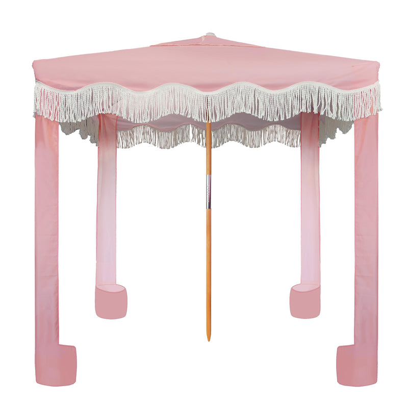AMMSUN Beach Cabana with Fringe 6×6 Boho Beach Canopy with Tassels Easy Set up & Premium Wood Pole Cabana Tent with Sand Pockets Instant Sun Shade for Sand Garden Patio Gentle Pink