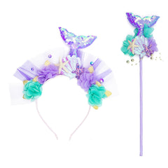 Colorful Mermaid Tail Headband with Starfish Wand for Kids