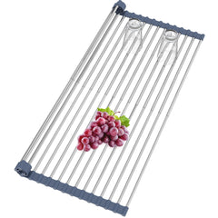 BBXTYLY Extra Large Expandable Roll Up Dish Drying RackOver The Sink Drying Rack Sink Cover Kitchen Sink Accessories Kitchen Rolling up Stainless Steel Drainer FoldableRollable（Gray，25.1-12.4）