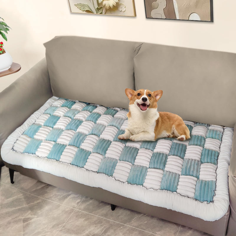 ThinMay Fuzzy Warm Dog Bed Cover Pet Friendly Couch Cover Protector Anti-Slip Washable Sofa Cover for Dogs Pet Hair Resistant Mat(Plush Lake Blue23.6
