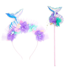 Colorful Mermaid Tail Headband with Starfish Wand for Kids