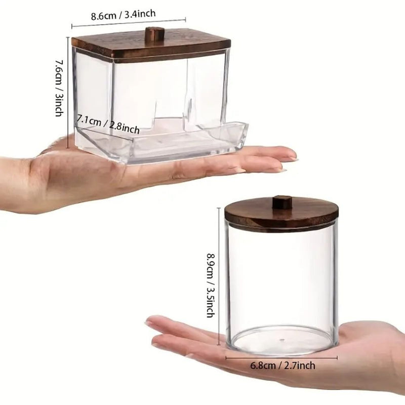 3pcs Boho Chic Swab Holder Set with Bamboo Lids