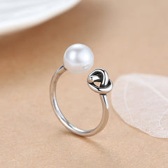 Silver Open Ring with Pearl