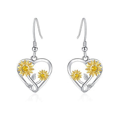 Hollow Heart Sunflower Bee Retro Boho Hook Earrings