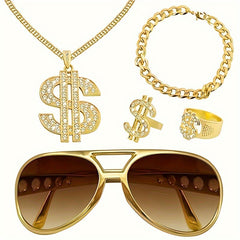 Hip Hop Gold Chain Set with Sunglasses