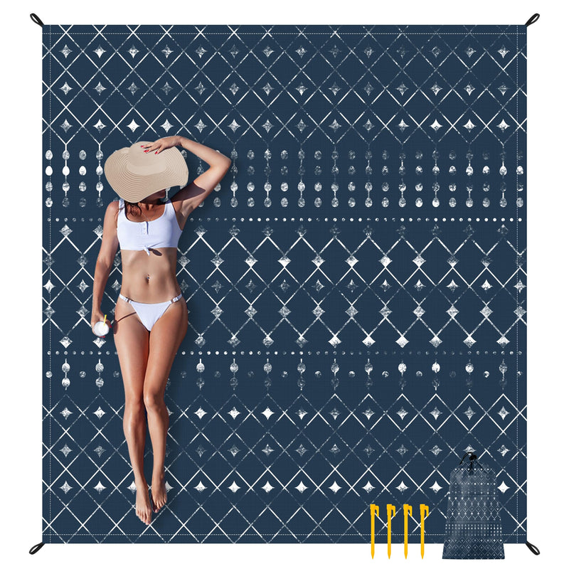 Navy Geometry Sandproof Beach Mat