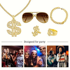 Hip Hop Gold Chain Set with Sunglasses