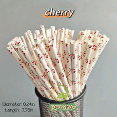 Eco-Friendly Fruit Pattern Paper Straws (25/100 Packs)