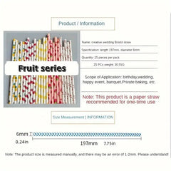 Eco-Friendly Fruit Pattern Paper Straws (25/100 Packs)