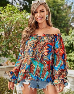 Breezy Chic Off-Shoulder Print Top