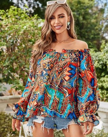 Breezy Chic Off-Shoulder Print Top