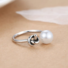 Silver Open Ring with Pearl
