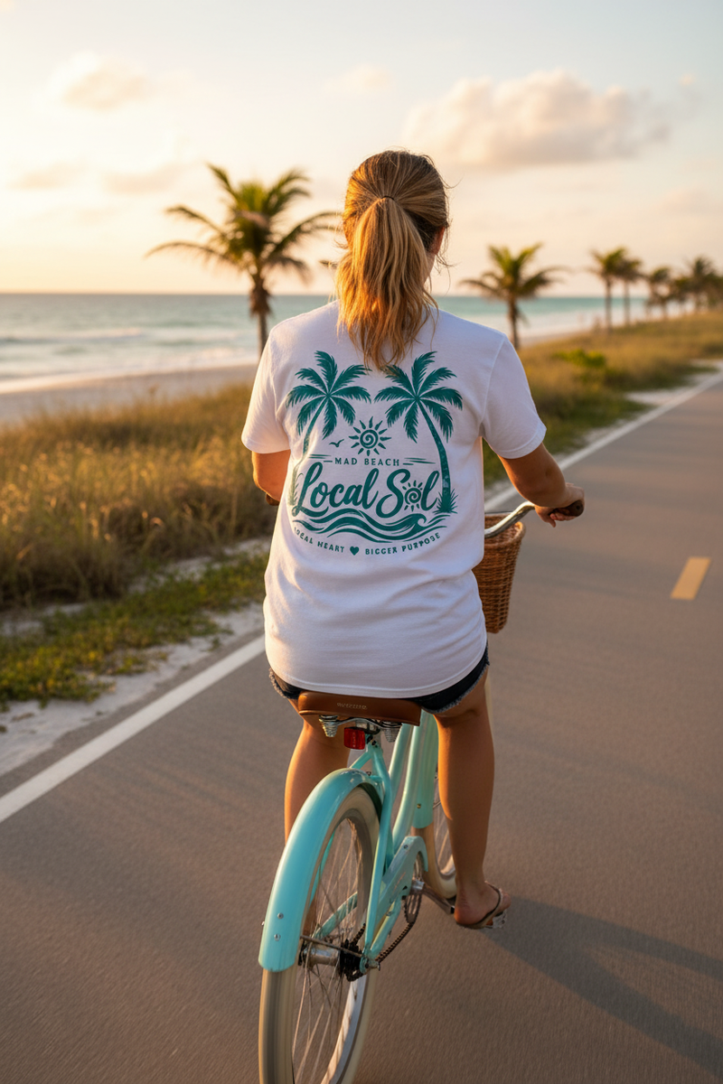 Under the Palms Teal – Girl on Bike